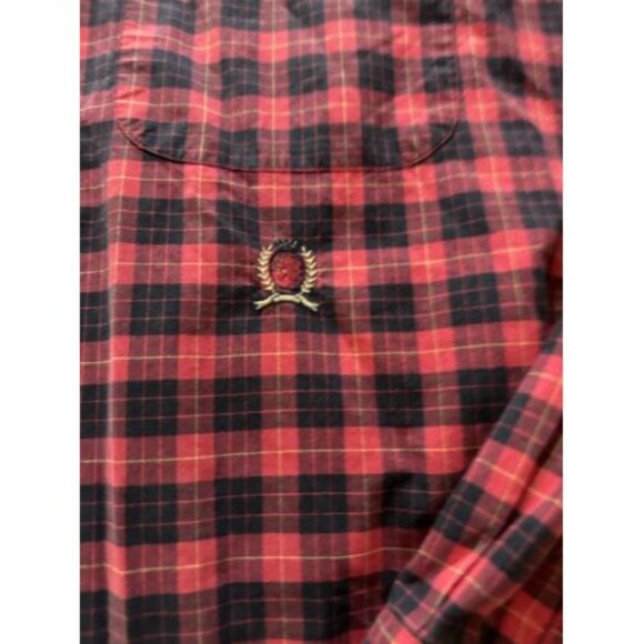 Vintage Tommy Hilfiger Shirt Mens Plaid Button Up Striped Crest Y2K Size XL - Picture 3 of 14